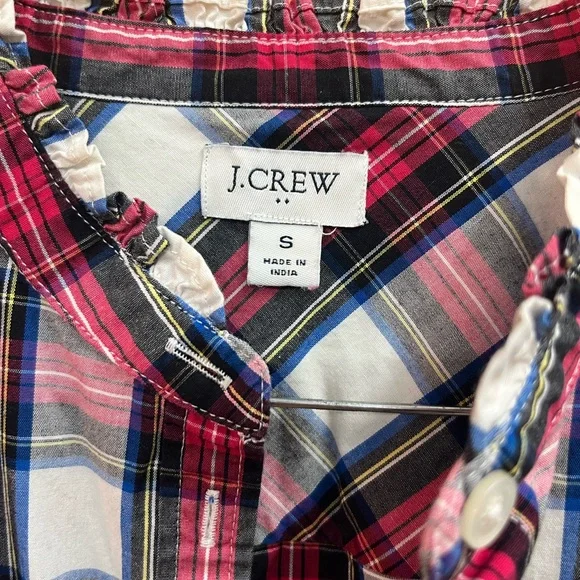 J. Crew Multicolor tartan Plaid button down Shirt with Ruffled collar - Picture 3 of 5